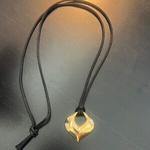 Gold-Tone Heart Drop Pendant on Soft Black Cord Necklace